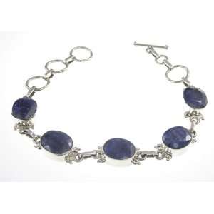   925 Sterling Silver Created Sapphire Bracelet, 6.63 8, 18.1g Jewelry