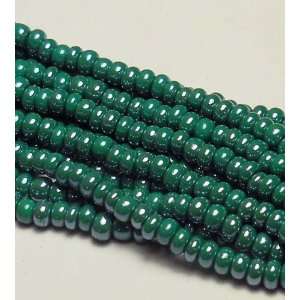 Green Opaque Luster Czech 6/0 Seed Bead on Loose Strung 6 String Hank 