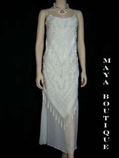 Ivory Flapper Dress Gown Silk Beaded Burnout Velvet New Xl New  