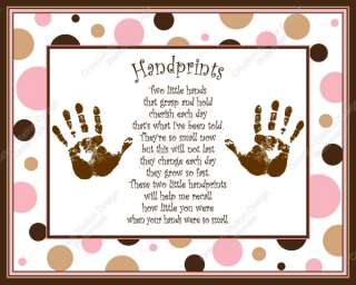 Pink & Brown Dots Babys First Handprints with Poem  