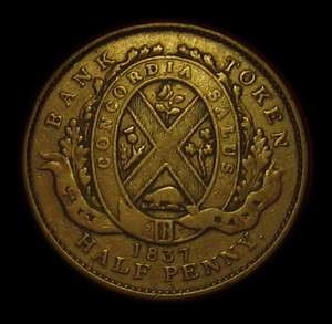 1837 Lower Canada Half Penny Concordia Bank Token Nice Shape  