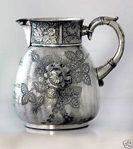 AESTHETIC SILVERPLATE ADELPHI WATER PITCHER CHASED 1892  