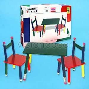  Childrens Pencil Style with 2 Chair & Desk Table Set Kid 