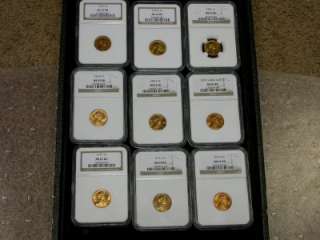 NINE DIFFERENT DATE NGC MS65 RED LINCOLN CENT LOT ID#N800  