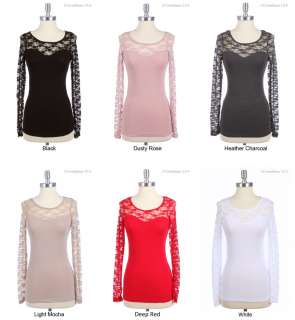 Lace Panel Long Sleeve Sweet Heart Neckline Top VARIOUS COLOR and SIZE 