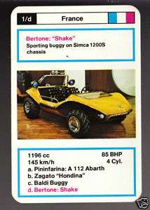 BERTONE SHAKE BUGGY Prototype Car 1970s TOP TRUMPS CARD  