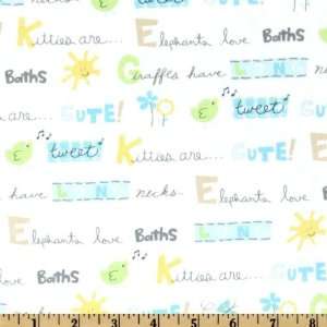  44 Wide Ivory/Blue Animal Words Simply Baby Fabric By 
