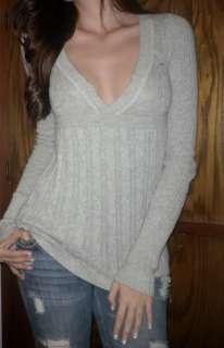 Hollister by Abercrombie V Neck Babydoll Cable Knit Sweater Shirt Top 