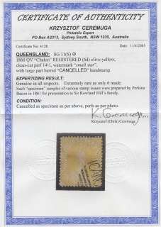 Australia Queensland 1860 QV Registered EXCEEDINGLY RARE Roland Hill 