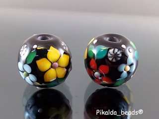   lampwork 2 glass beads earring pair blackSECRET GARDENSRA  
