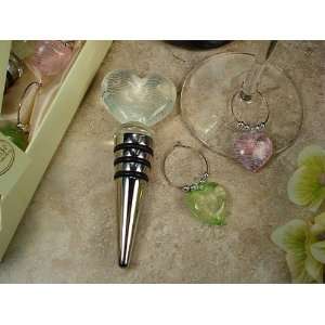  Wedding Favors Murano style glass Heart Bottle Stopper w 2 