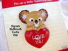 valentine 1986 koala bear love ya heart pin hallmark returns