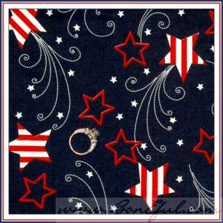 BOOAK Fabric *AMERICA* Birthday Star Stripe Red Navy Blue White Cotton 