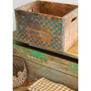  Old Blue Checkered Wooden Milk Box Crate 