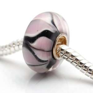  Bleek2Sheek Murano Glass Black & Pink Charm Beads (set of 