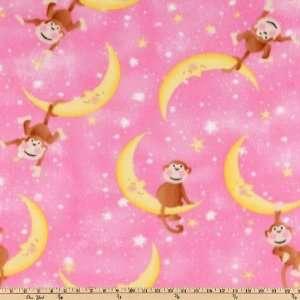  60 Wide Wonderama Fleece Monkeys on the Moon Pink Fabric 
