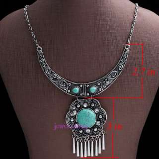 Tibet silver Rhinestone howlite turquoise bead necklace  