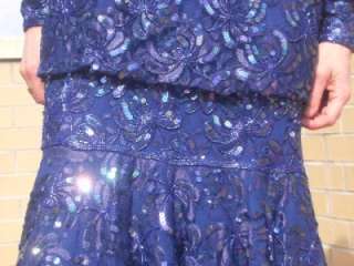 SHINY BEADS SEQUIN LILLIE RUBIN 20s FLAPPER Blue GOWN S  