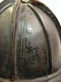 Antique CAIRNS, NY Thick Leather Firefighting Fire Helmet Black 