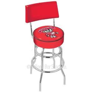 Wisconsin Badgers Badger Logo Chrome Double Ring Swivel Bar Stool with 