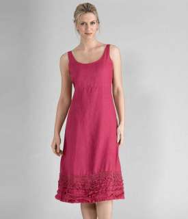 NWT Eileen Fisher Linen Ruffle Dress Fushia XS $258  