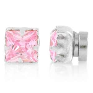  Brinkleys Square Cut CZ Magnetic Earrings   6mm Pink 