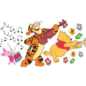 Winnie the Pooh, Tigger, and Piglet playing music with butterflies and 