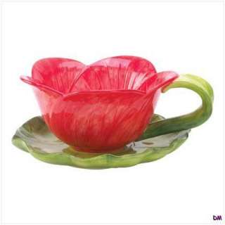 Red Water Lily Teacup Planter, Flowerpot  