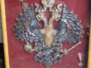 IMPERIAL RUSSIAN EAGLE SIGN 2 MEDAL FRAME BOX WOOD ART RUSSIA CIVIL 
