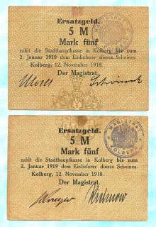 POLAND Kolberg 2x5 Mark 1916 Diff.signs.Rare  