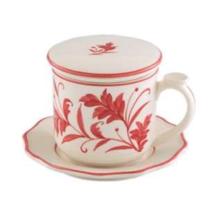  Andrea By Sadek Red Leaf Tea Infuser Mug With Saucer 