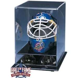 Mini Hockey Mask Display Case with Black Acrylic Base and Gold Risers