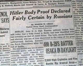 1945 World War II Newspaper ADOLPH HITLER DEATH MYSTERY Official 