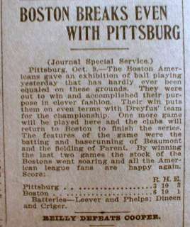   BOSTON RED SOX v PITTSBURG PIRATES 1st baseball World Series  