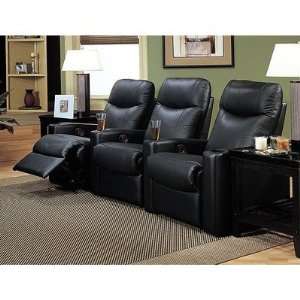   Three Seat Leather Reclining Theater Set In Black