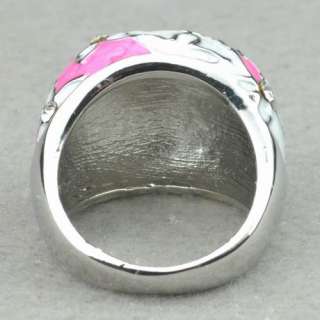 Stylish Design 18K Bicolor Enamel Swarovski Crystal Sphere Size 9 Ring 
