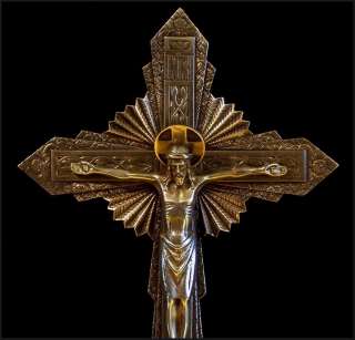 magnificent vintage huge art deco bronze wall crucifix belgium ca 1930 