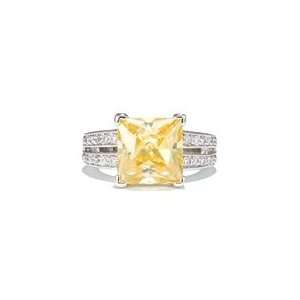  Estelles Silver Canary Princess Cut CZ Engagement Ring 