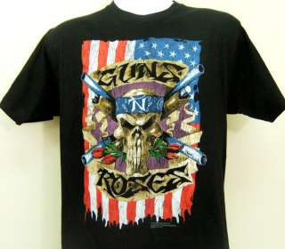 Mens T Shirt GnR Guns N Roses Patriotic Skull Poster L  