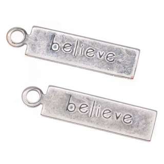 Antiqued Silver Plated Rectangle Message Charms Believe (2)  