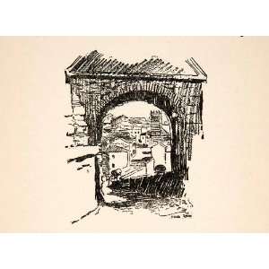   Spain Gateway Archway Caswell Cityscape Art   Relief Line block Print