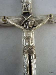 Silver Pectoral Cross Crucifix Wood Grain Jesus  