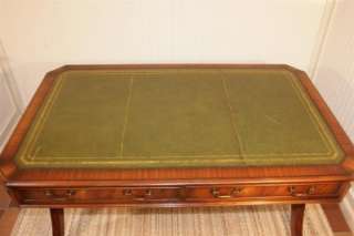 Wonderful Vintage Regency Green Leather Top Partners Desk in Flamed 
