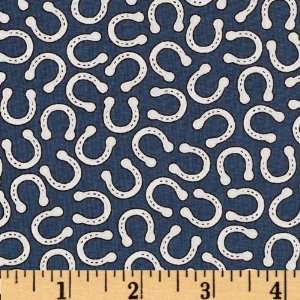  44 Wide Rocking Horse Ranch Horse Shoes Blue Fabric By 