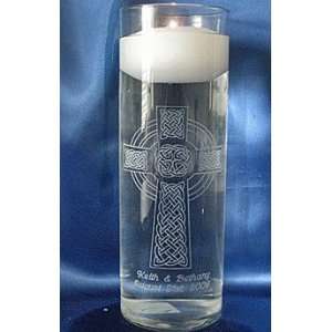   Vase   Engraved Celtic Long Cross Glass Cylinder