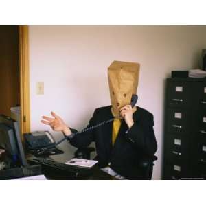  Office Anonymity  Man with a Bag Over His Head Talks on 
