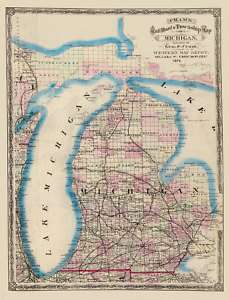 STATE OF MICHIGAN (MI) BY GEORGE F. CRAM 1875 MAP MOTP  