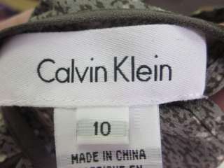 CALVIN KLEIN Gray Silk Print Sleeveless Blouse Shirt 10  