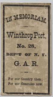 WINTHROP GAR POST NO. 28 ~ DEPT OF NEW YORK * IN MEMORIAM  
