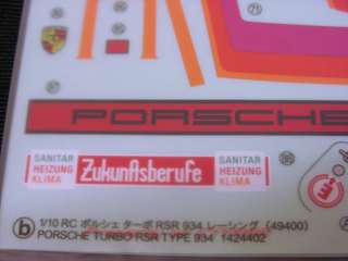 Tamiya 49400 30th Anniversary Porsche RS4 934 Decal Set  